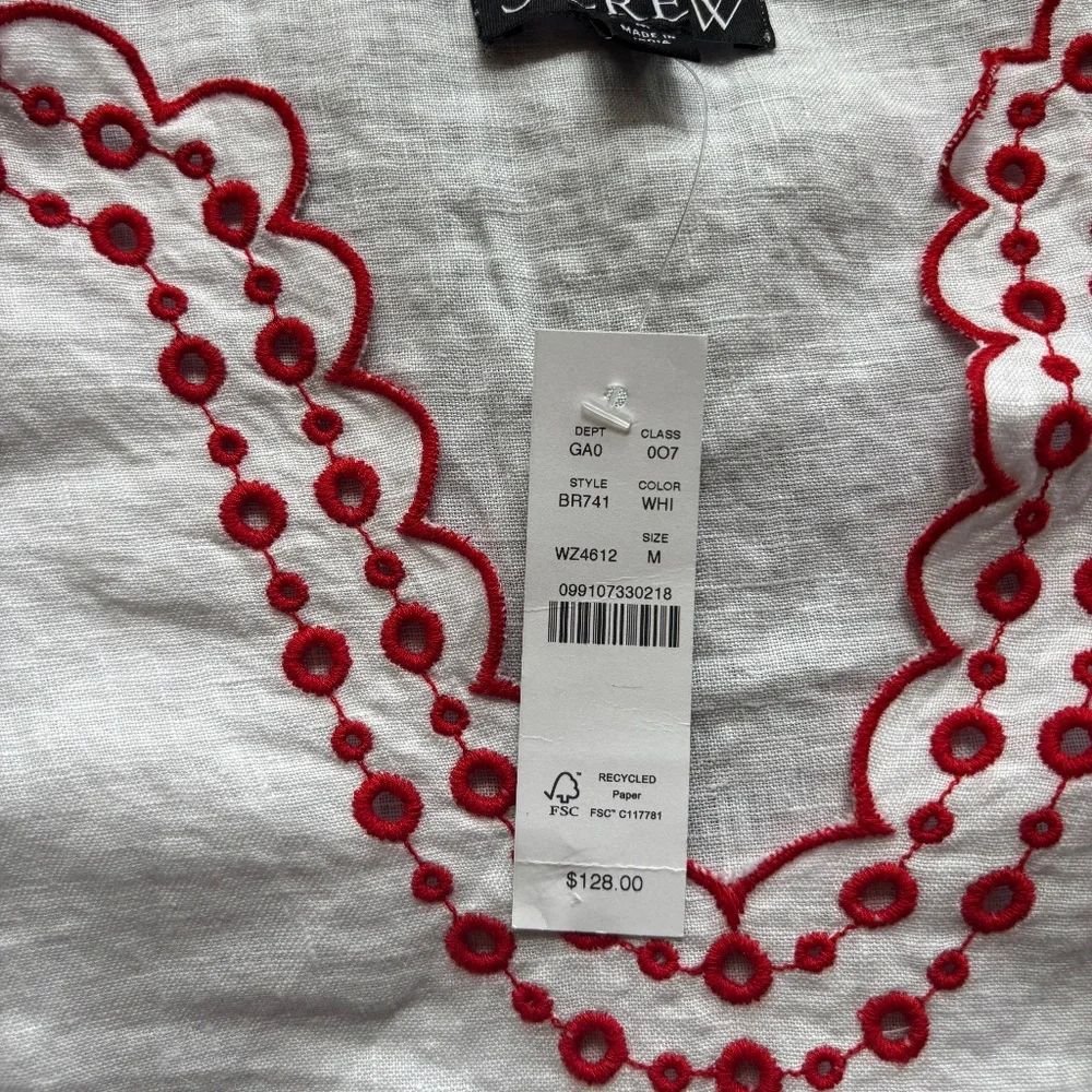 J. Crew White Linen Blouse with Red Embroidery - Picture 5 of 5